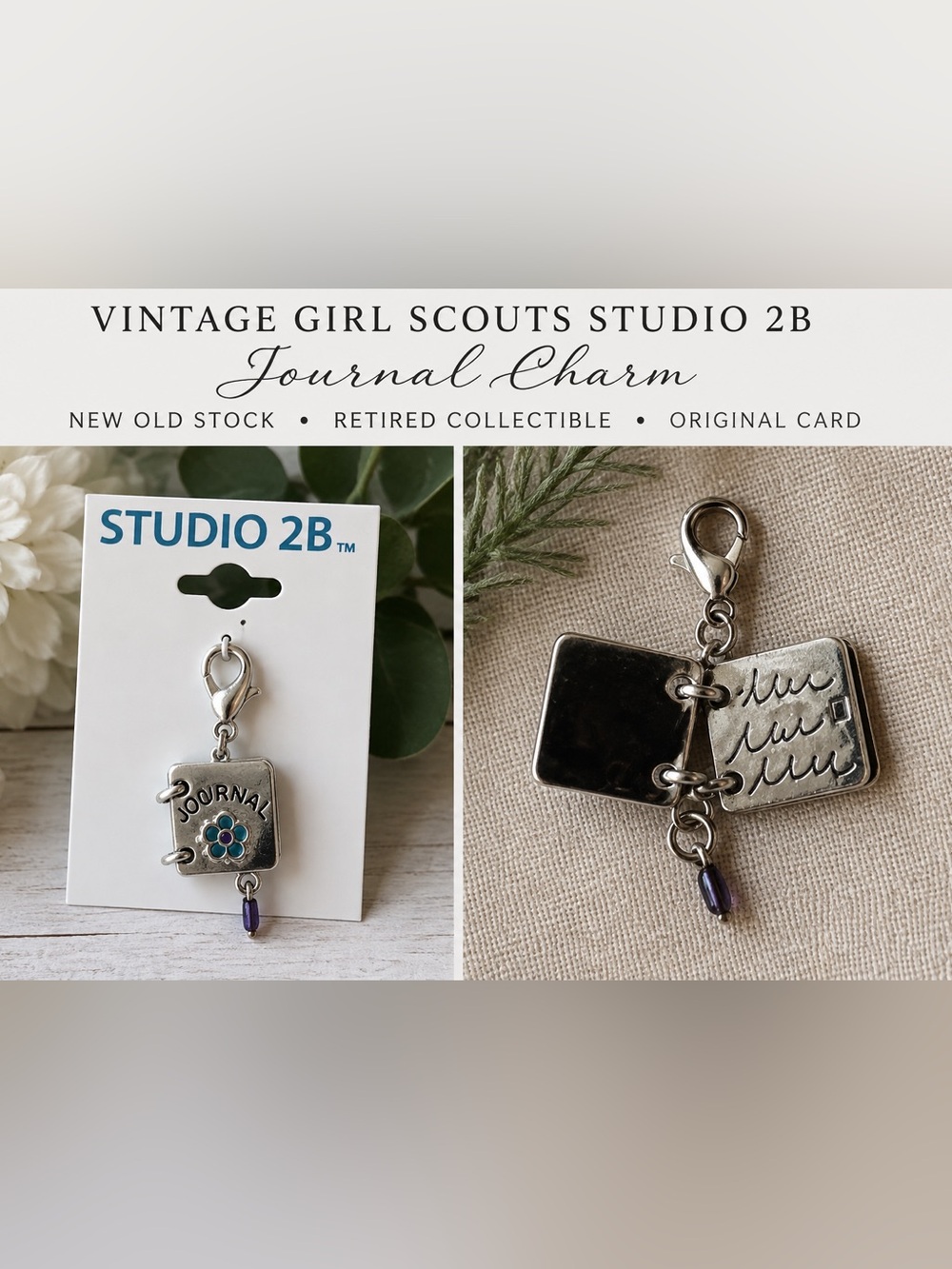 Vintage Girl Scouts Studio 2B Journal Charm NOS Retired Y2K Collectible